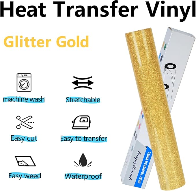 guangyintong Glitter Gold Heat Transfer Vinyl HTV Rolls - Image 2