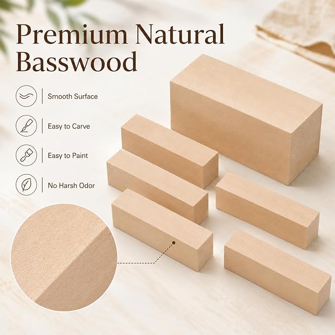 7 Pcs Basswood Blocks, Whittling Wood Carving Kit - Image 3