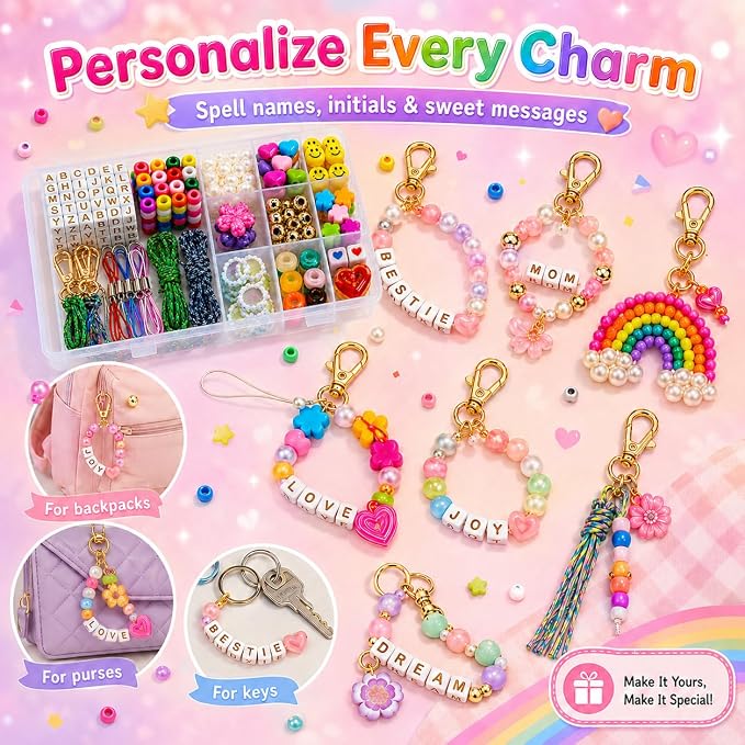431PCS DIY Beaded Keychain Making Kit, Bag Charm Making Kit | A-Z Alphabet Beads - Image 4