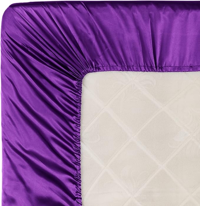 Homiest Purple Satin Fitted Sheet King Size, Deep Pocket, Luxury & Ultra Soft - Image 6