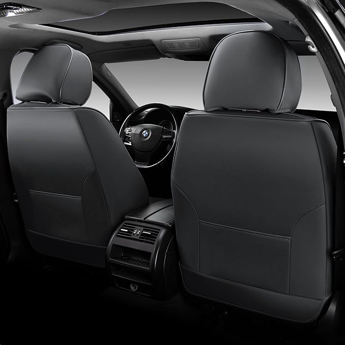 Doogo Leather Seat Covers Front Pair, Universal Seat Cover 2-Pack, Waterproof Leatherette Car Seat Cushions Protectors, Auto Driver Seat Covers Fit for Most Cars Trucks SUV-Black