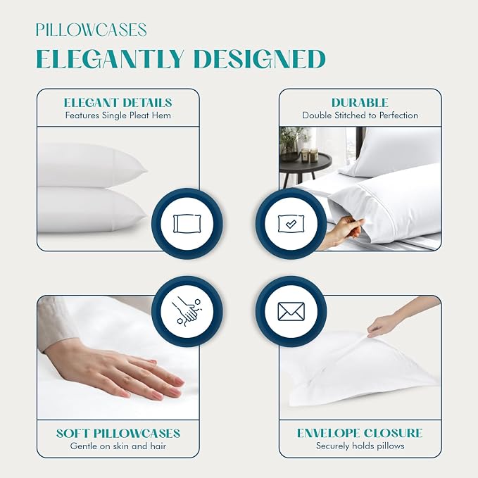 XOOX Linen 100% Egyptian Cotton Queen Pillow Cases Set of 4 - Image 4