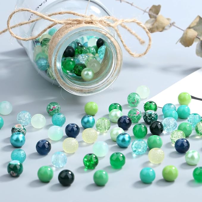 DUQGUHO St Patricks Day Beads for Jewelry Making, 8mm Green Glass Beads for - Image 2