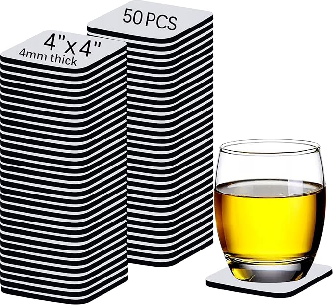 50 PCS Sublimation Blank Cup Coasters Bulk, 4x4 Inch Square Blank Cup Mat Rubber by OKBA
