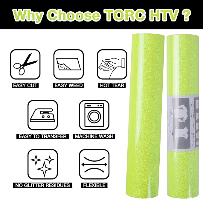 TORC Yellow Glitter HTV Heat Transfer Vinyl Large Roll 12 inch x 20 ft Sparkly - Image 4