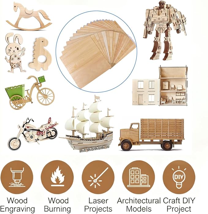 Basswood Plywood Sheets, 8 x 8 in, 1.5 mm, 6 Pack | Smooth unfinished wood - Image 2