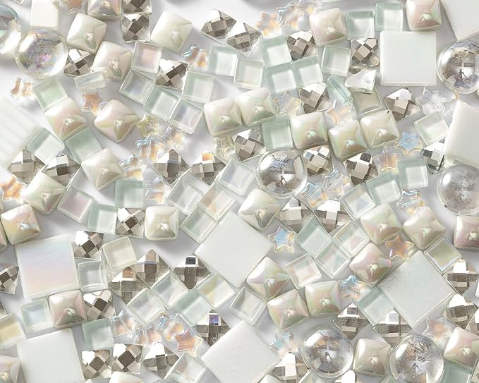 Lanyani 430Pcs Iridescent White Glass Mosaic Tiles Variety Styles Mosaic Tiles - Image 2