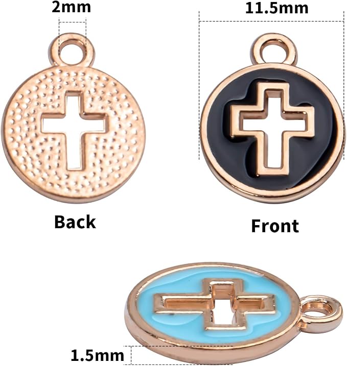 Aylifu 40pcs Round Enamel Cross Charms Alloy Crucifix Charm Pendants - Image 3