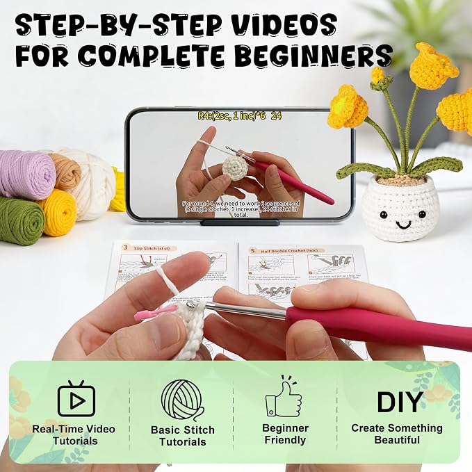 Totiro Crochet Kit for Beginners, Potted Flower Amigurumi Starter Kit, Easy DIY - Image 2