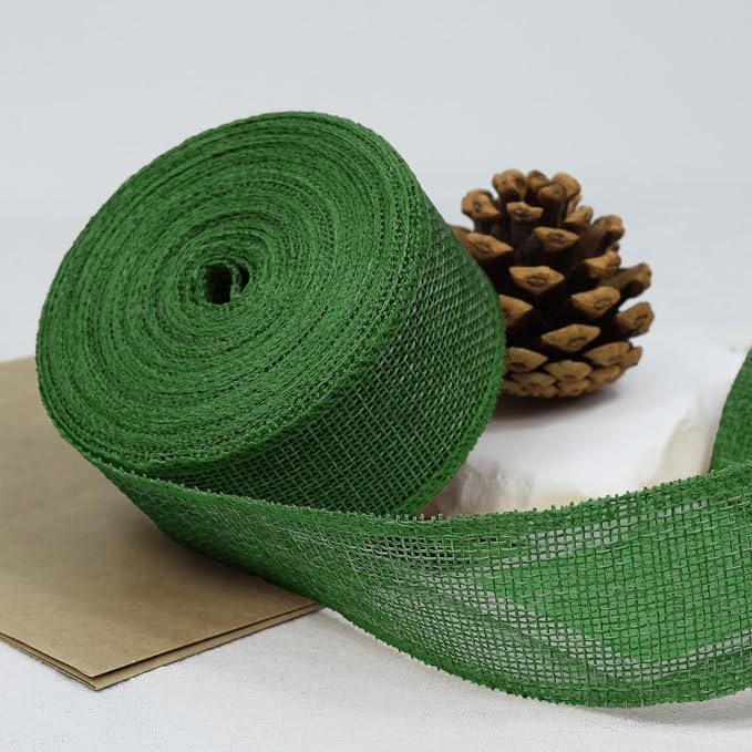 Green Burlap Ribbon 1-1/2 inch X 10 Yard Green Linen Wired Ribbon | Natural - Image 3