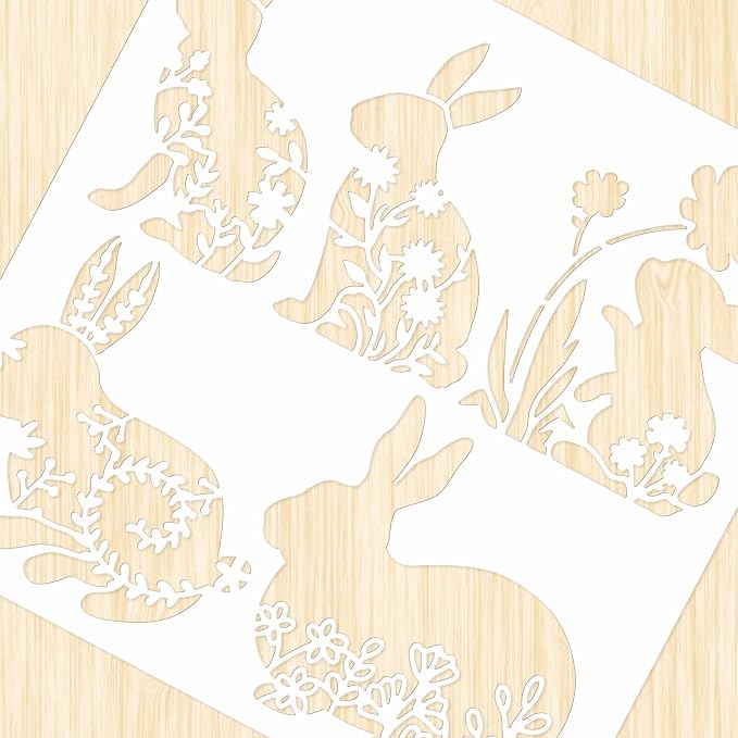 INFUNLY Easter Rabbit Stencil for Painting 11.8x11.8 Happy Spring Flower Wall - Image 3