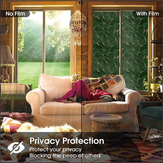 Dark Jade Green Golden Fluid Mosaic Window Films Decorative Double-Side Privacy - Image 4