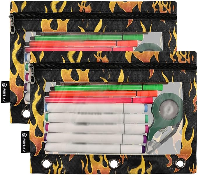 Custom Yellow Orange Fire Flames Pencil Pouch - Image 2