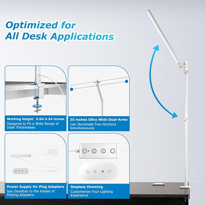 Airlonv LED Desk Lamp, Double Swing Arm Wide Lighting Area Desk Lamps - Image 5
