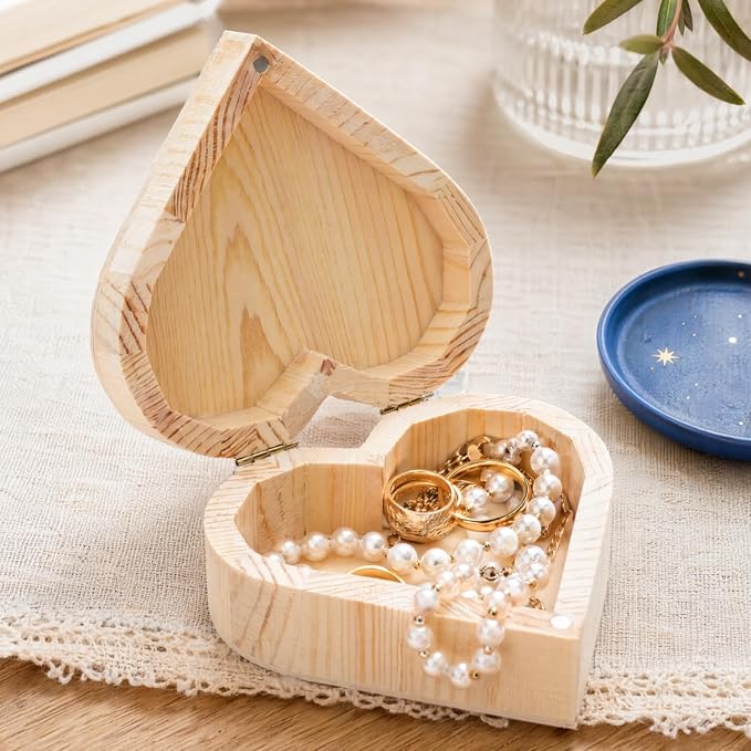 Acshio 12 Pack Unfinished Wood Heart Box, Unpainted DIY Treasure Chest - Image 5