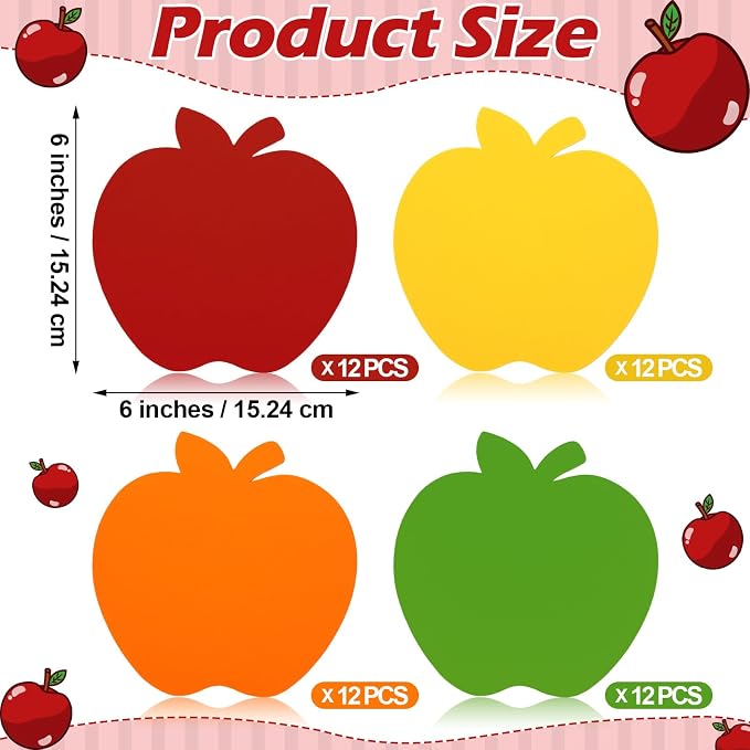 Ireer 48 Pcs Large Foam Apple Cutouts 6 Inch Colorful Apple Shapes Bulletin - Image 2