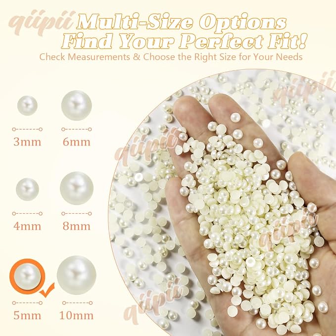 qiipii 1650PCS 5mm Small Beige White Round Half Round Pearls - Image 3