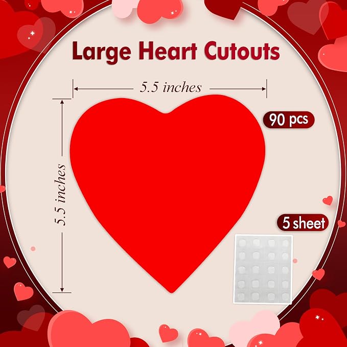 90 Pieces Heart Cutouts Paper Hearts Heart Shape Cards 5.5 Inches Large - Image 2