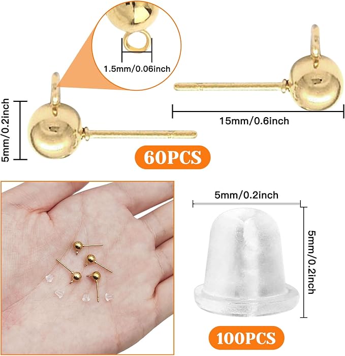 60Pcs Hypoallergenic Ball Studs - Image 2