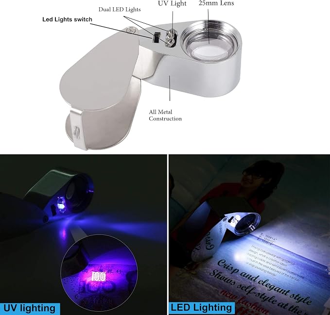 40X Metal Illuminated Jewelers Loop Magnifier Glass, Loupe Magnifier - Image 2