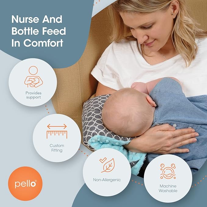 Pello The Original Comfy Cradle Nursing Arm Pillow Cushion, Breastfeeding and Bottle Feeding Head Support, Travel-Friendly and Washable, Reversible Nursing for Newborn (Riley Jr)