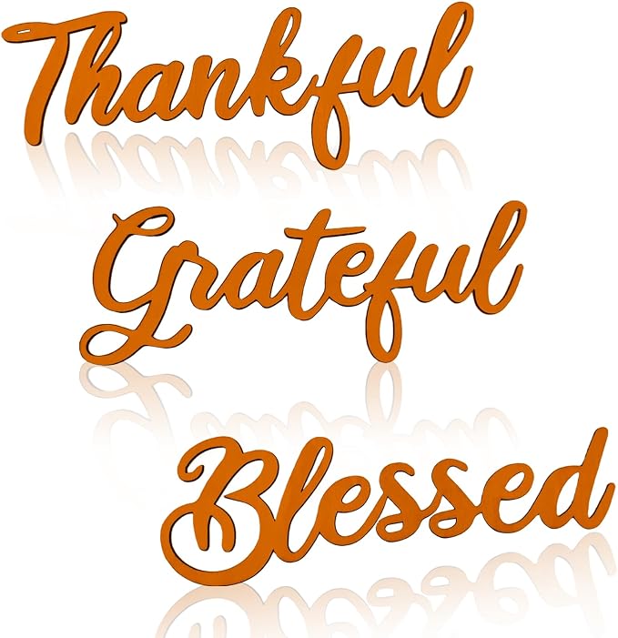 3 Pcs Unfinished Wood Thanksgiving Cutout Thankful Grateful Blessed Word by ZARUATU
