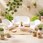 8 Pcs Wicker Tea Table Chair Plant Set, Miniature Dollhouse Furniture Decor - Image 7