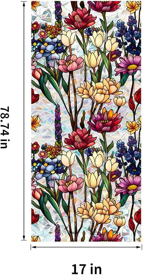 Floral Stained Glass Window Privacy Film, Retro Decorative Rainbow Window - Image 2