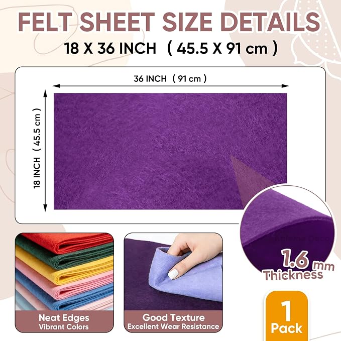Soft Felt Fabric Sheet 18" x 36", 1.6mm Acrylic Craft Felt, Large Precut Sheet - Image 3