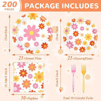 Qyeahkj 50 Guests Groovy Daisy Plates and Napkins Party Supplies Boho Hippie - Image 2