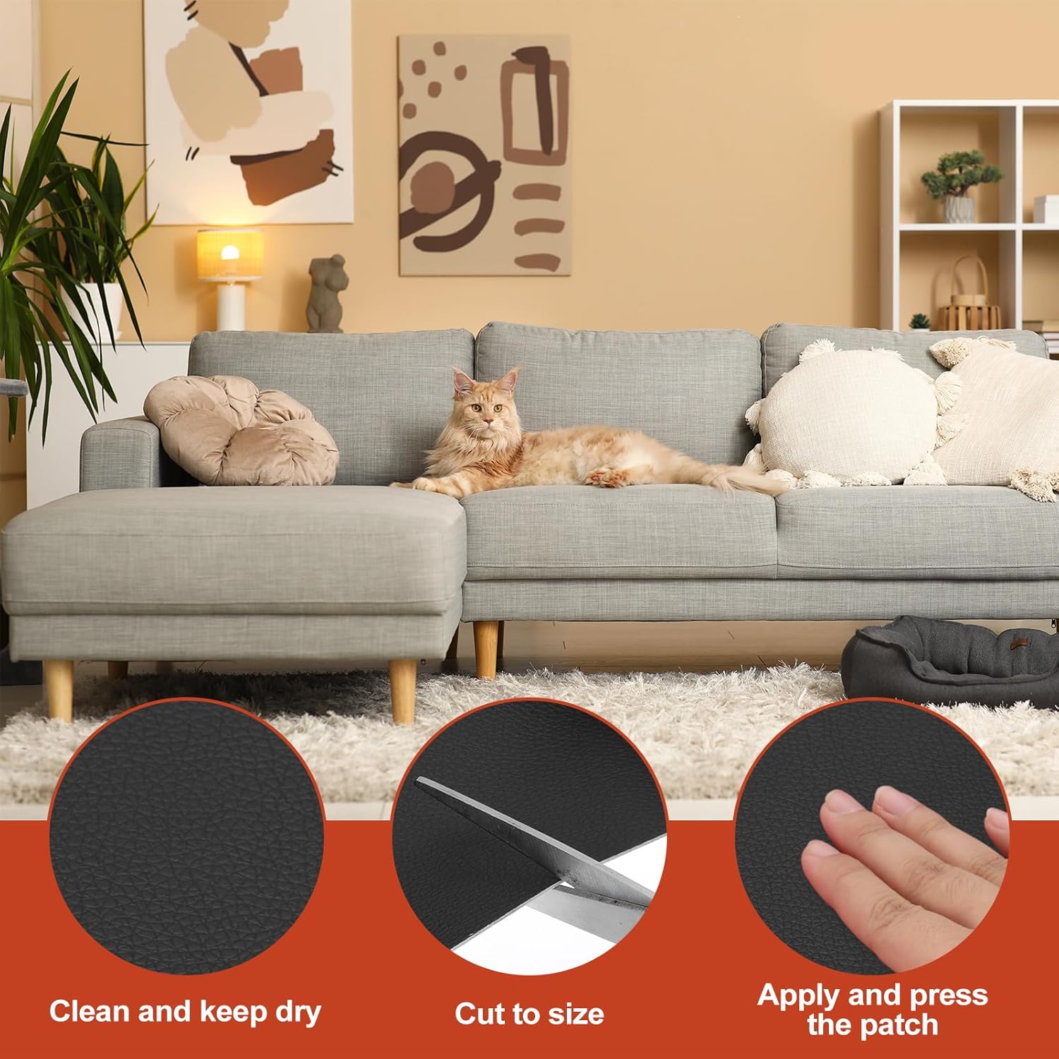 PATIKIL Leather Patches Tape for Furniture, 6.3 x 61 Inch Self Adhesive Vinyl Leather Repair Kit Cover Sheet for Couch, Sofa, Car Seats, Office Chair, Black