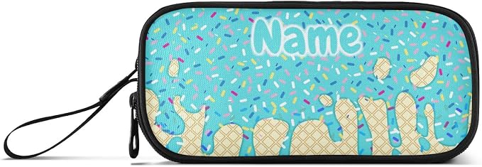 Custom Teal Blue Ice Cream Print Pencil Case Box Boys Girls Personalized Name - Image 6