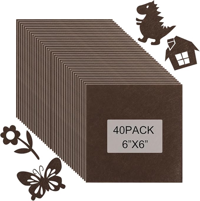40 Pcs Stiff Felt Fabric Sheet for Crafts, 1mm Thick and 6”x6”Brown Felt Fabric by Tiparts