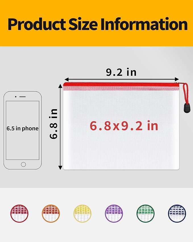 SUNEE Plastic Mesh Zipper Pouch 6.8x9.2 in, Small Water-Resistant Zip Bag - Image 2