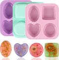 Sakolla 3 Pack Silicone Soap Molds, 4 Cavities Heart, Round and Oval Silicone by Sakolla