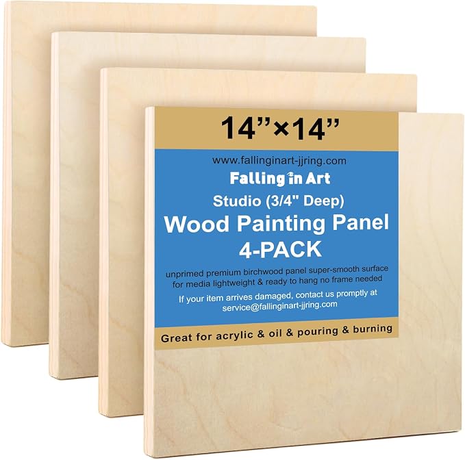 Falling in Art 4 Pack 14x14’’ Unfinished Birch Wood Panels Kit by FallinginArt
