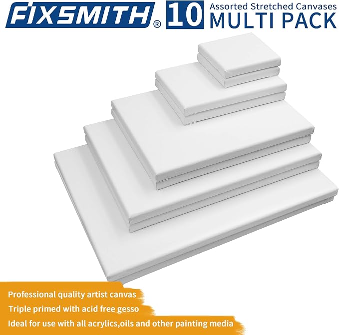 FIXSMITH Stretched Canvas for Painting- 10 Pack Multisize 4x4, 100% Cotton - Image 3