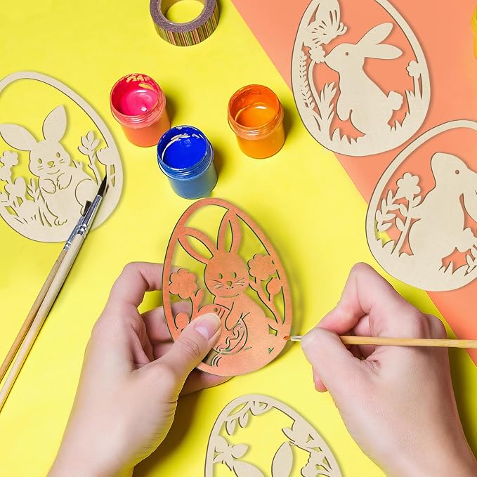 36PCS Wooden Easter Ornaments to Paint, 6 Styles DIY Blank Unfinished Wood Egg - Image 3