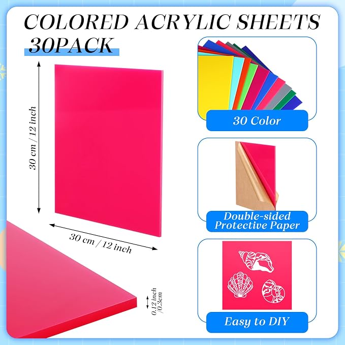 Geetery 30 Pack Colored Acrylic Sheets 1/8" Thick - Image 2
