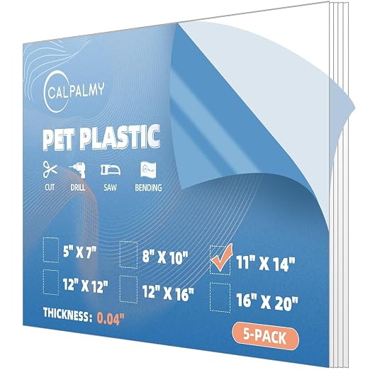 CALPALMY 5-Pack 11x14 Clear PET Plastic Sheets, 0.04" Thick Flexible by CalPalmy