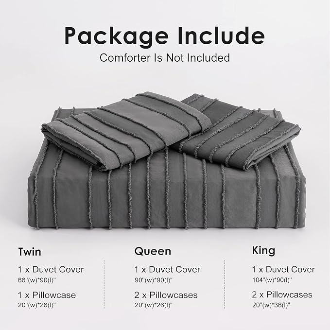 WARMDERN Gray Boho Duvet Cover Set King Size, Striped Textured Duvet Cover - Image 6