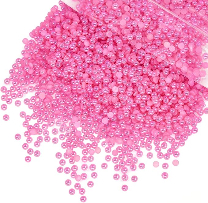 qiipii 7200PCS 3mm Small Hot Pink Half Round Pearls by qiipii