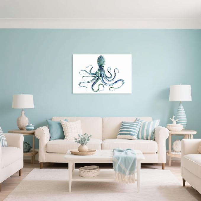 Blue Octopus Canvas Wall Art by Edward Selkirk Coastal Wall Decor Nautical - Image 4