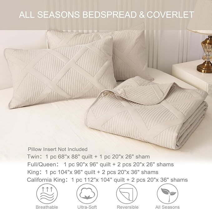 Exclusivo Mezcla King Quilt Set- Brich Beige Quilts Bedding Set - Image 6