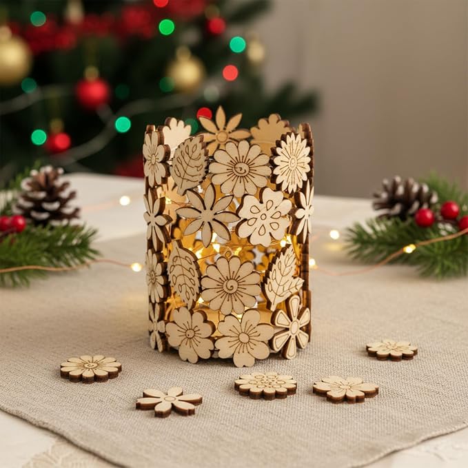 100 PCS Unfinished Wood Flowers Wood Slice Leaf Pattern Cutouts Mini Wooden - Image 5