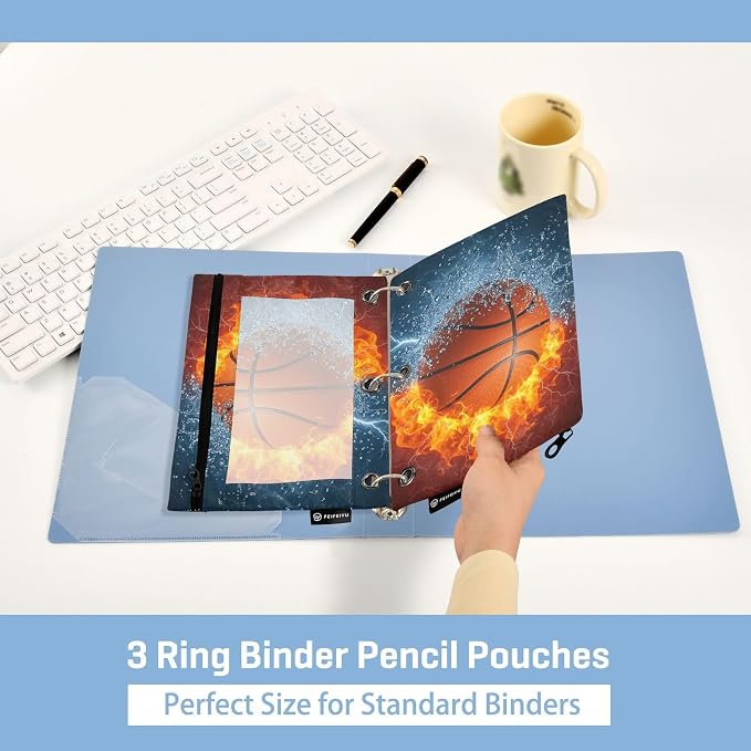 Basketball Ball Pencil Pouch for 3 Ring Binder, 2 Pack Waterproof Pencil Bags - Image 4