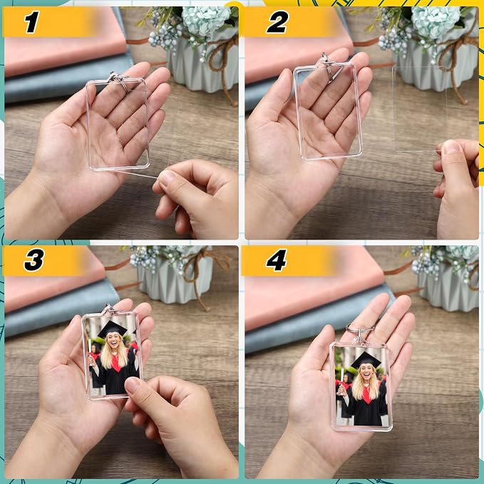 Yaomiao Acrylic Photo Frame Keychain Holder Photo Picture Insert Blank Keyring - Image 5