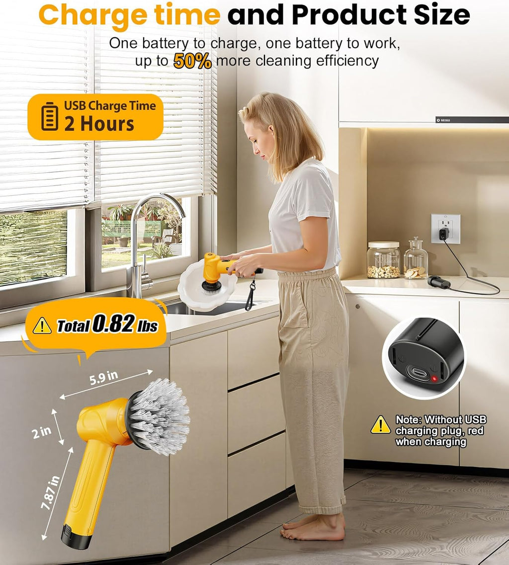 qimedo Battery Electric Spin Scrubber Q4, 800RPM Handheld Scrubber for Cleaning with Display, Power Dish Scrubber with 5 Heads, Shower Cordless Cleaning Brush for Bathroom/Sink/Window