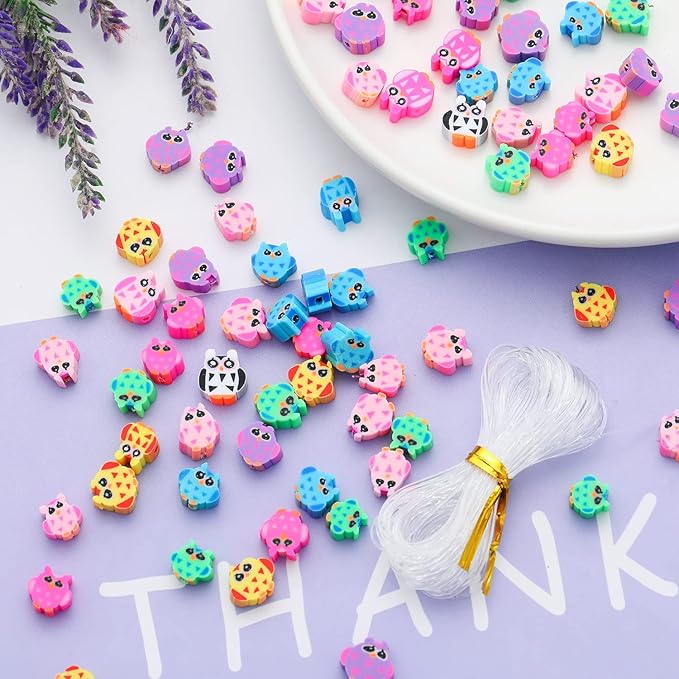 100pcs Owl Polymer Clay Spacer Beads by LUBINGSHINE