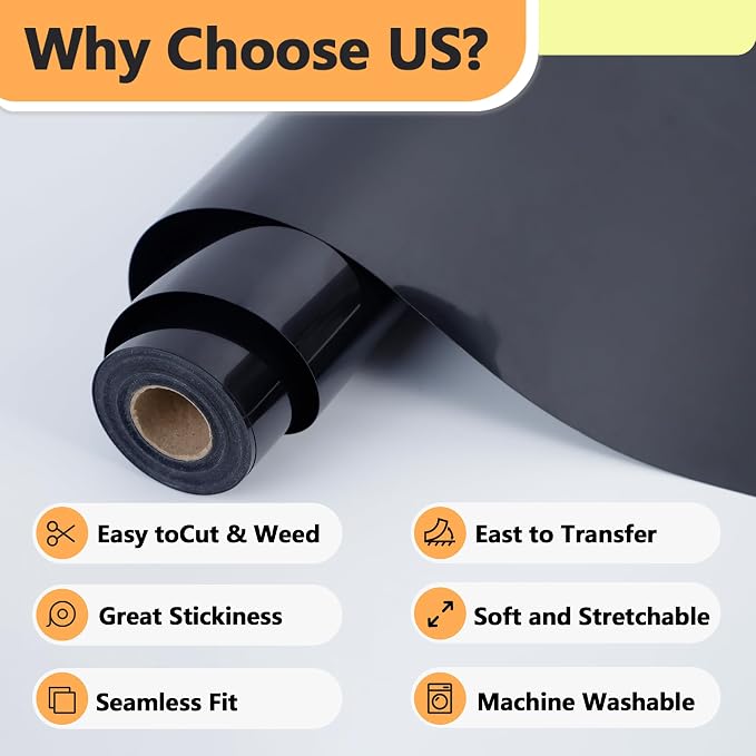 RENLITONG Black Iron on Vinyl 12Inch by 13ft Roll Heat Transfer Vinyl - Image 3